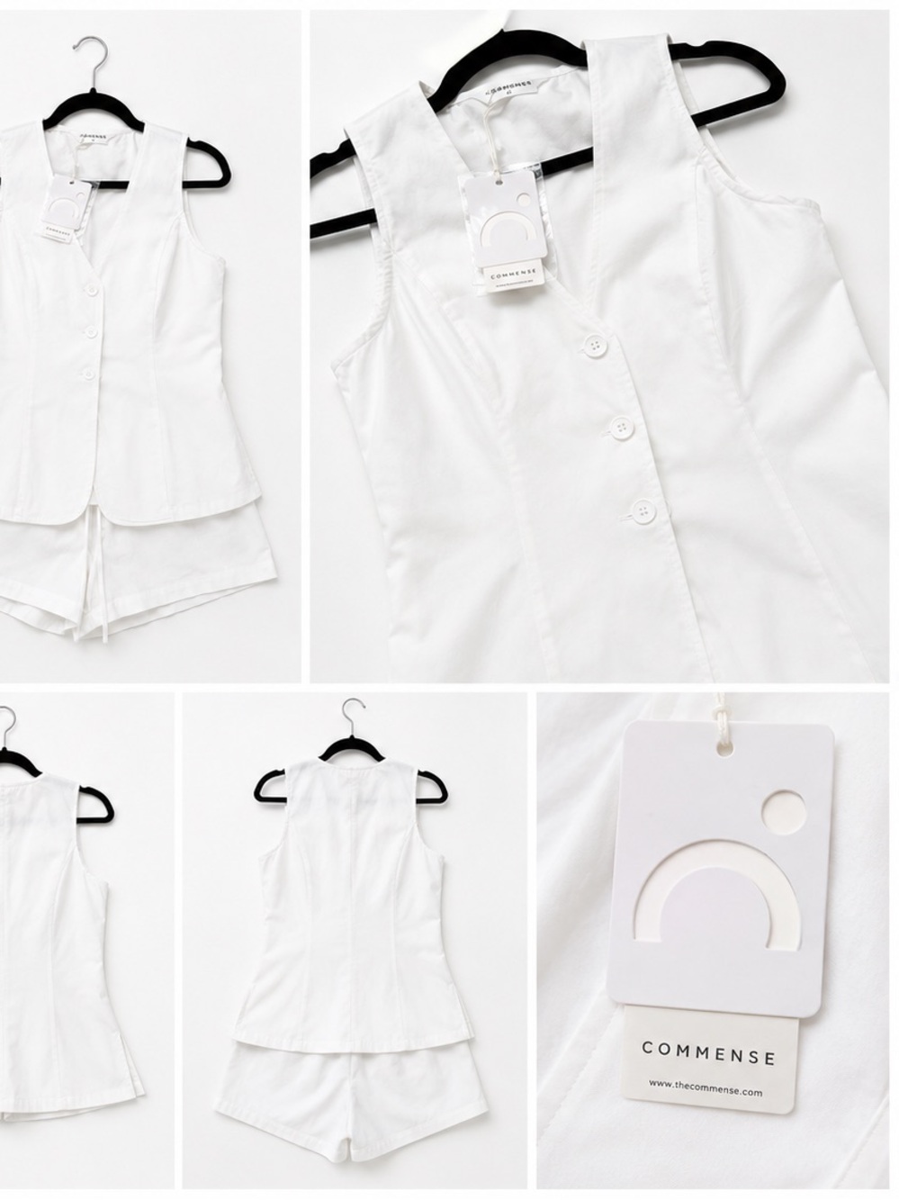 NWT Commense White Sleeveless Button Vest with Drawstring Waist Shorts - Picture 3 of 3